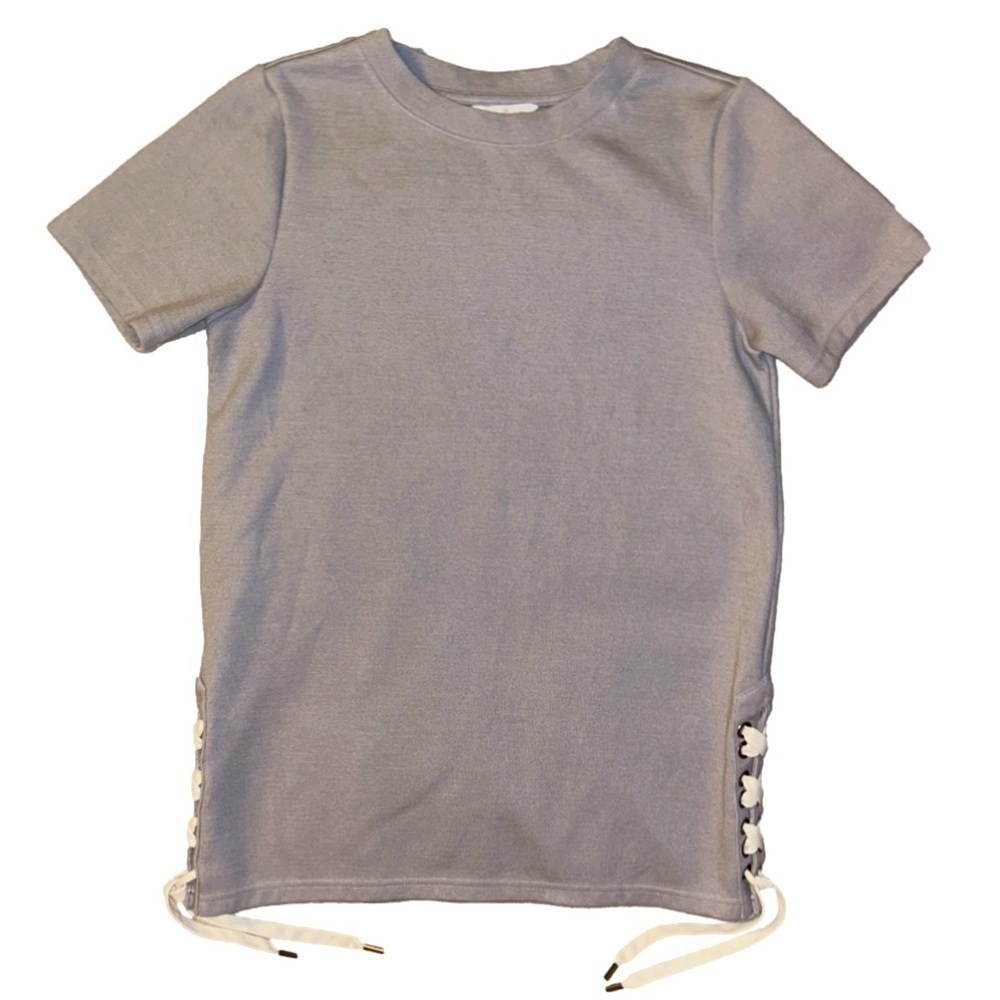 LL Bean Signature Sweatshirt Tie Side Crew Neck Grey Taupe Casual Size XS